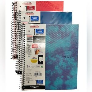 Five Star Red, Blue, and Teal Notebooks